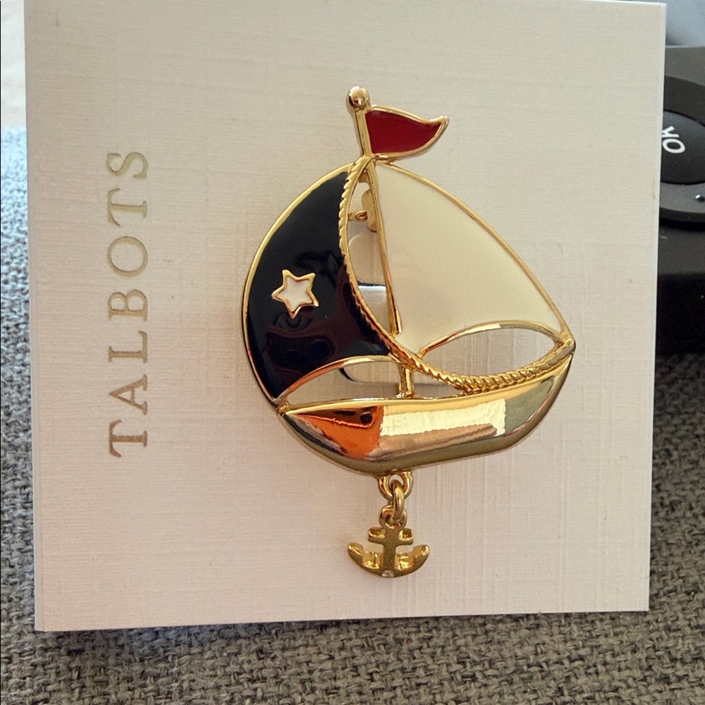 Talbots Gold with Red White and Blue  Anchor Brooch - Picture 2 of 3
